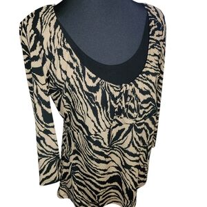 KC Stevens animal print baby doll style blouse Size L